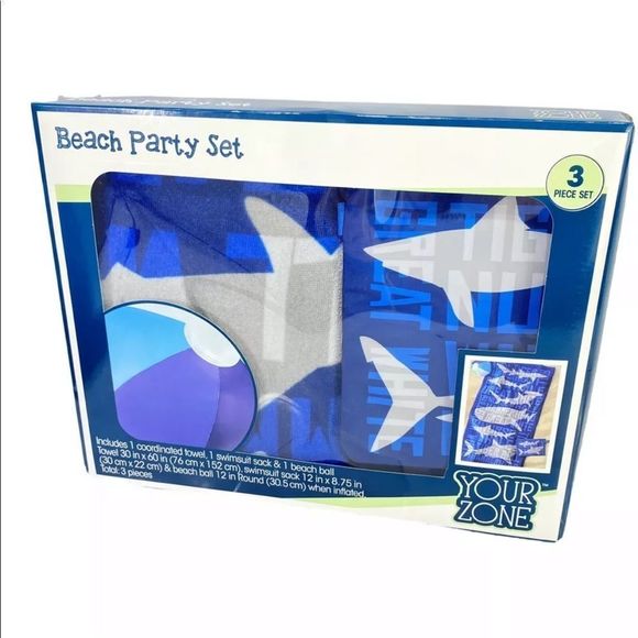 Other - Shark Beach Party Set Beach Towel Beach Bag Beachball